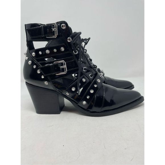 Sam Edelman Shoes - Sam Edelman Elana Studded Cut Out Black Leather Bootie size 9.5 NWOB